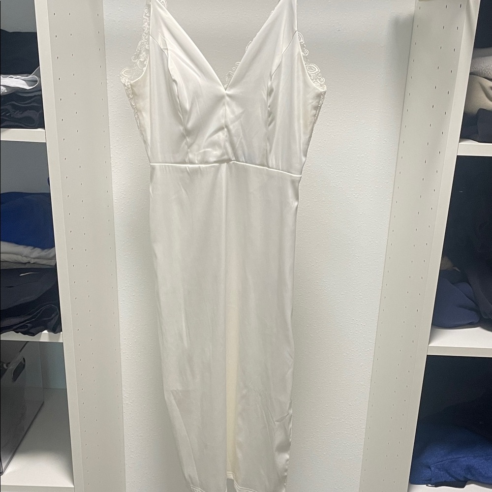Elegant White Lace Trim Slip Dress